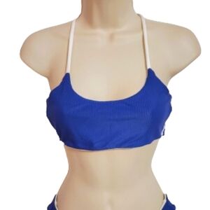Briavia Reversible Ribbed Bikini Top Blue White Small
